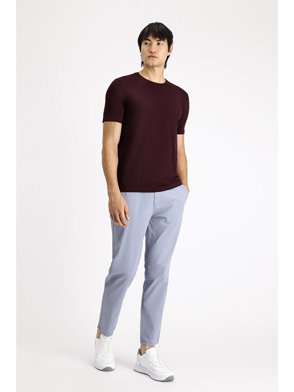 Bordo Bisiklet Yaka Slim Fit Dar Kesim Pamuklu Tişört-1