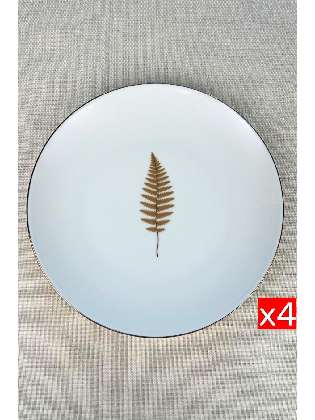 Karışık Porselen Natura Fern Altın Yaldız Servis Tabağı 24,50cm 4 lü