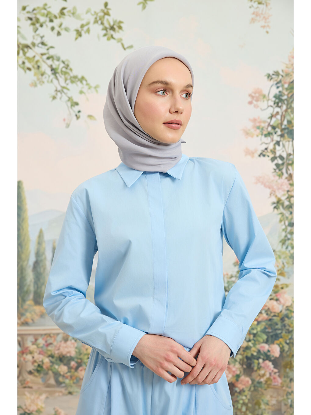 Floş Viskon Düz Eşarp Açık Gri-1