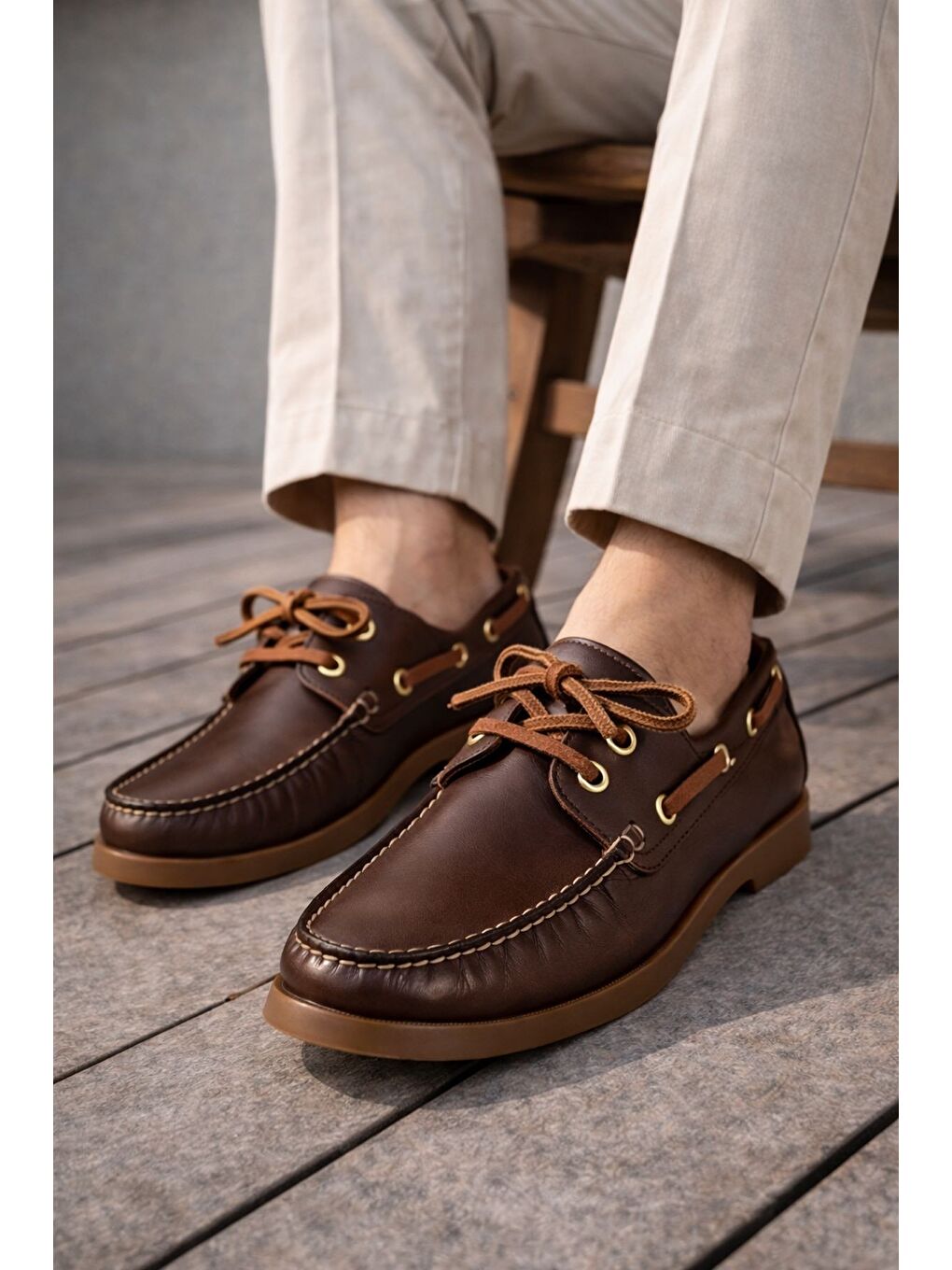 Kahverengi GENOVA Hakiki Deri Bağcıklı Erkek Günlük Loafer Ayakkabı-5