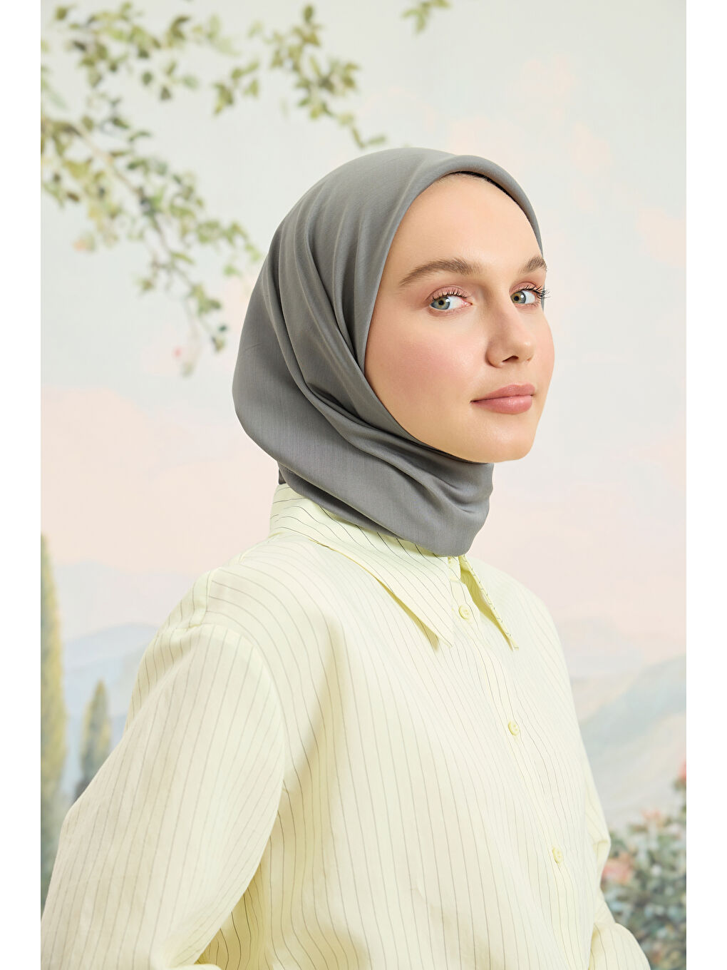 Gri Floş Viskon Düz Eşarp Füme-1