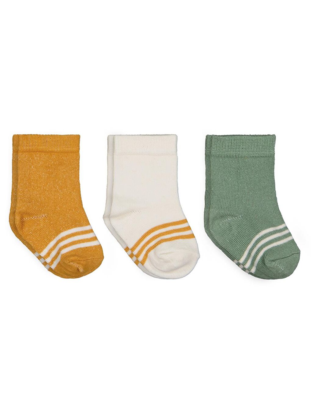 Beyaz Baby Basic Çizgili 3'lü 6- Bebek Erkek Çorap Set - Standart