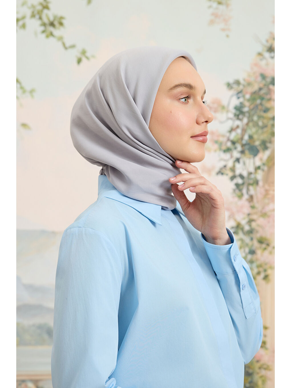 Floş Viskon Düz Eşarp Açık Gri-2