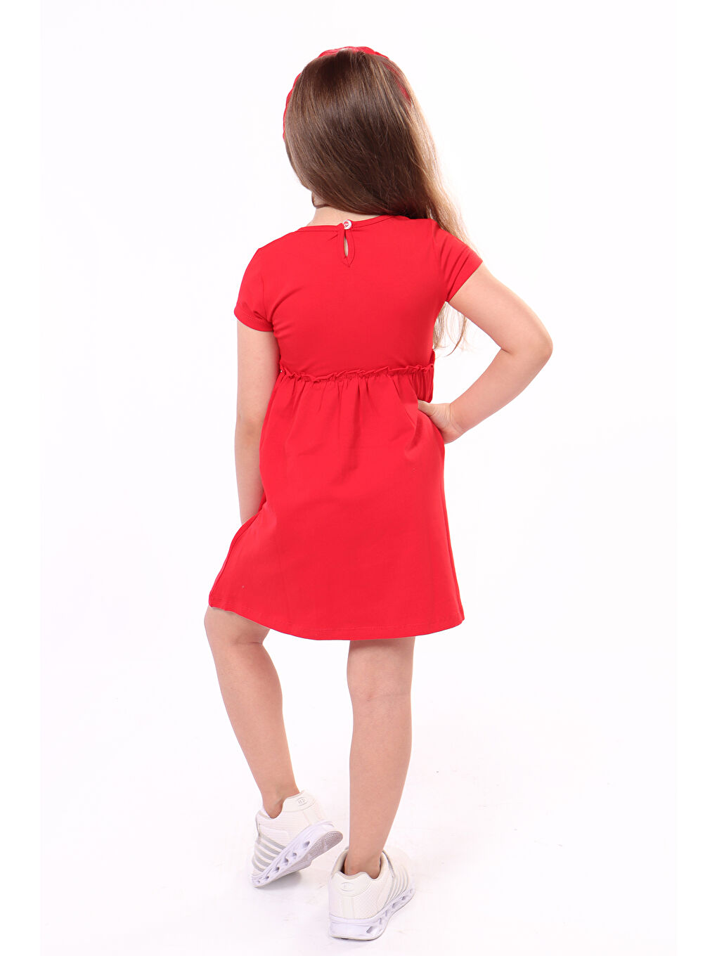 Kırmızı Kız Bebek Faire Un Voeu Baskılı Elbise-2