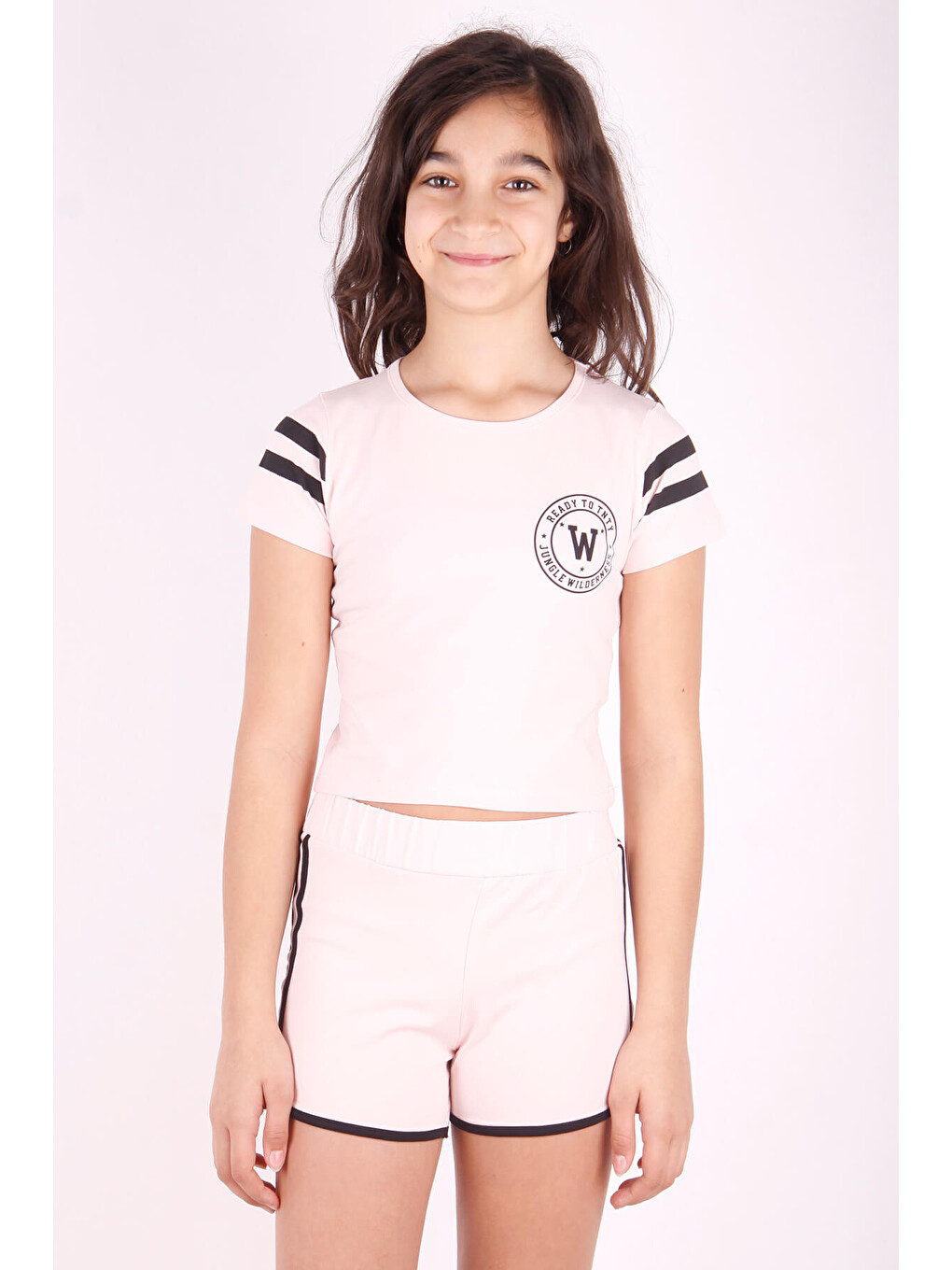 Pembe Kız Çocuk Baskılı Şortlu Takım