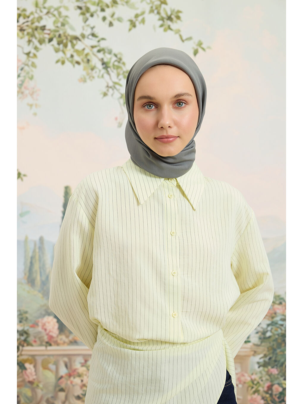 Gri Floş Viskon Düz Eşarp Füme-2