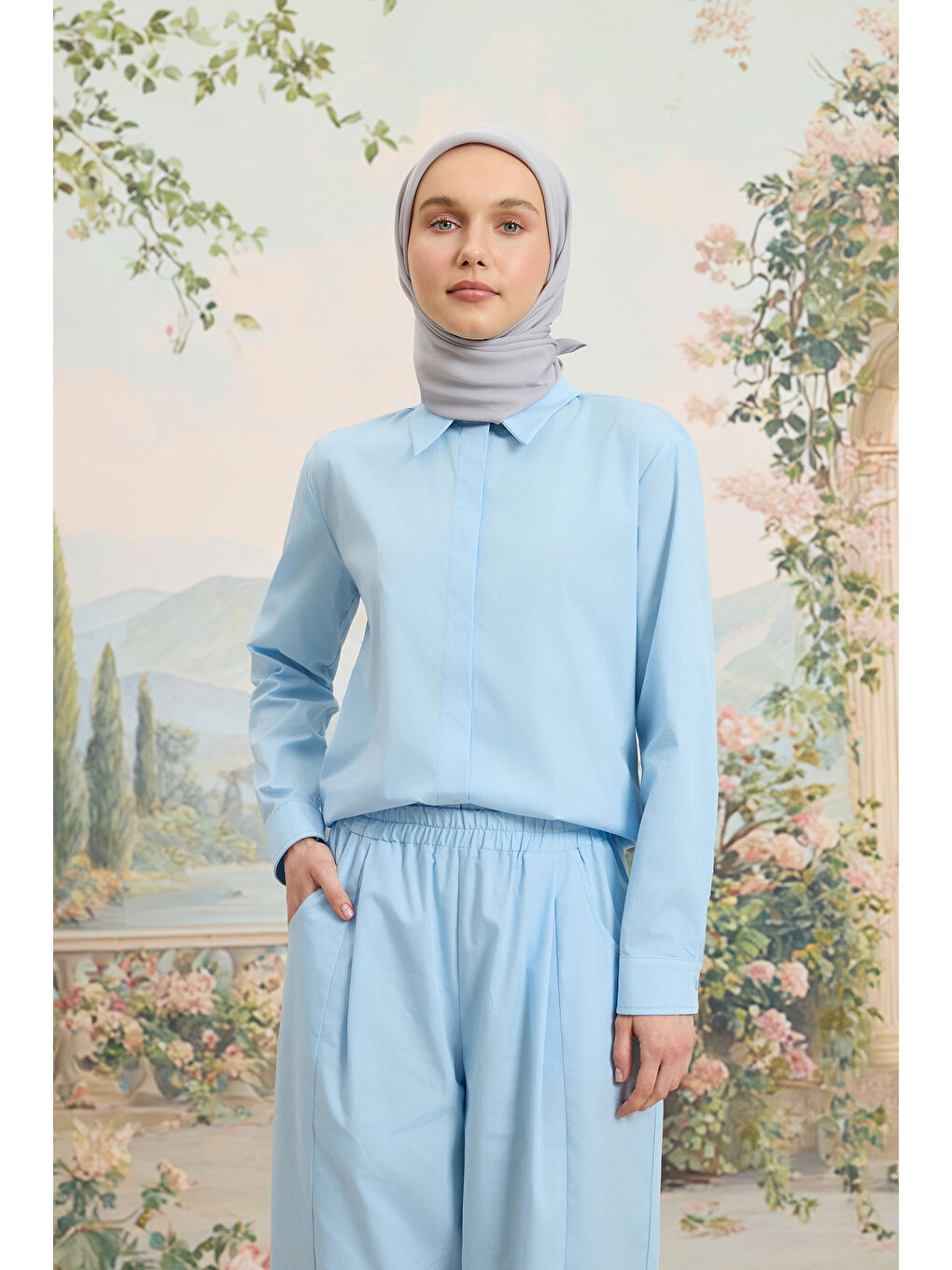 Floş Viskon Düz Eşarp Açık Gri-3