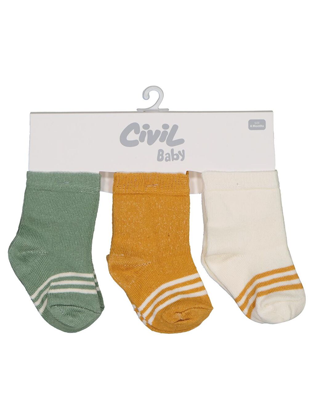 Beyaz Baby Basic Çizgili 3'lü 6- Bebek Erkek Çorap Set - Standart-5