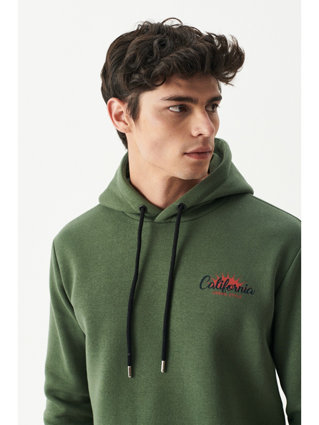 Regular Fit Kapüşonlu Şardonlu Haki Sweatshirt-4