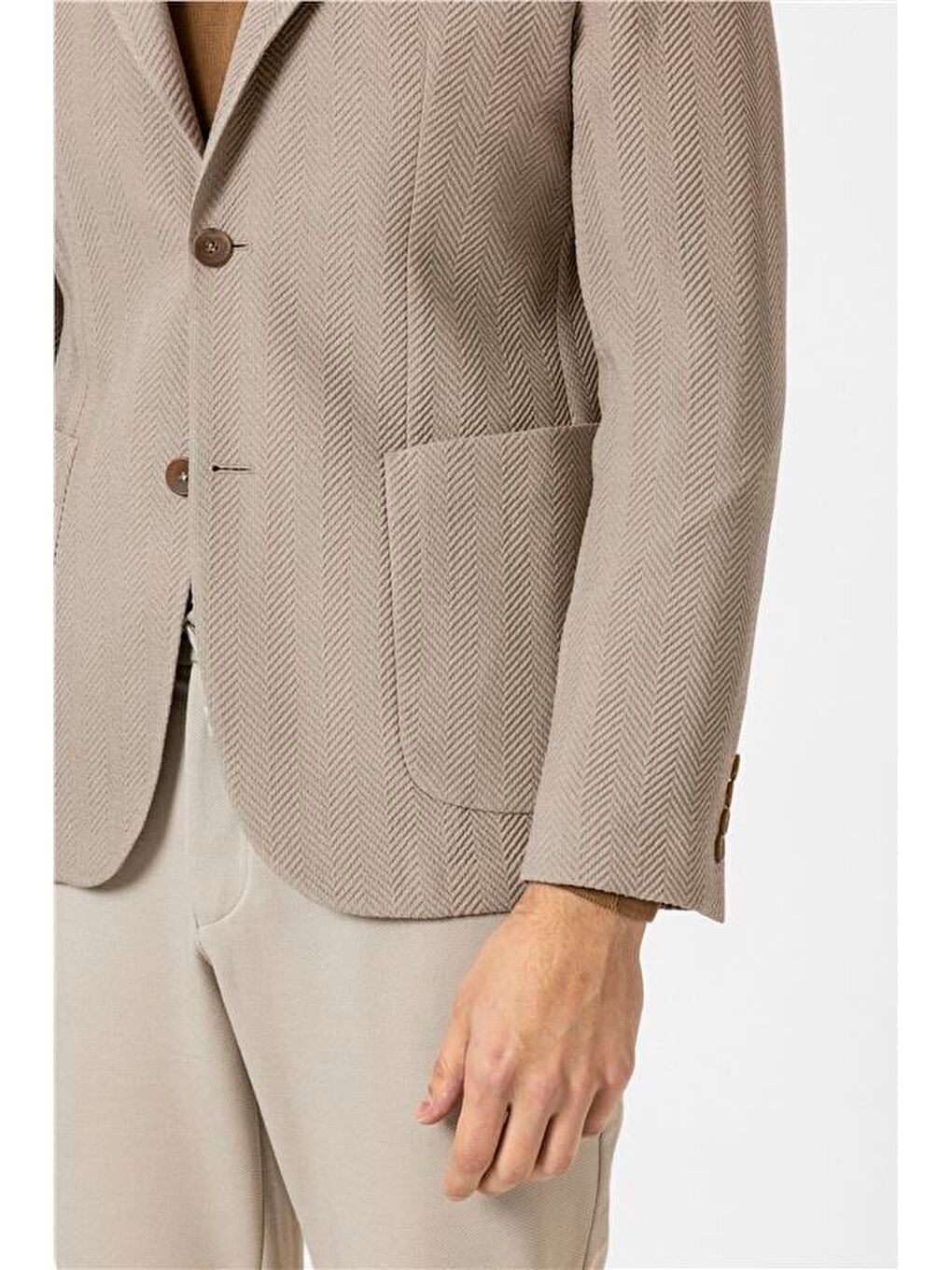Bej Slim Düz Sivri Yaka 6 Drop Ceket-2