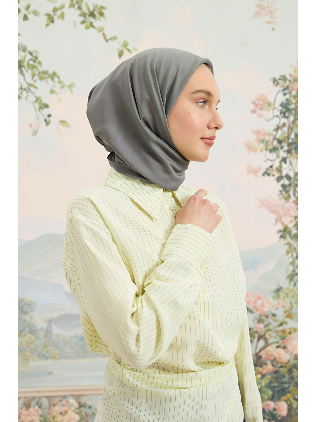 Gri Floş Viskon Düz Eşarp Füme-3