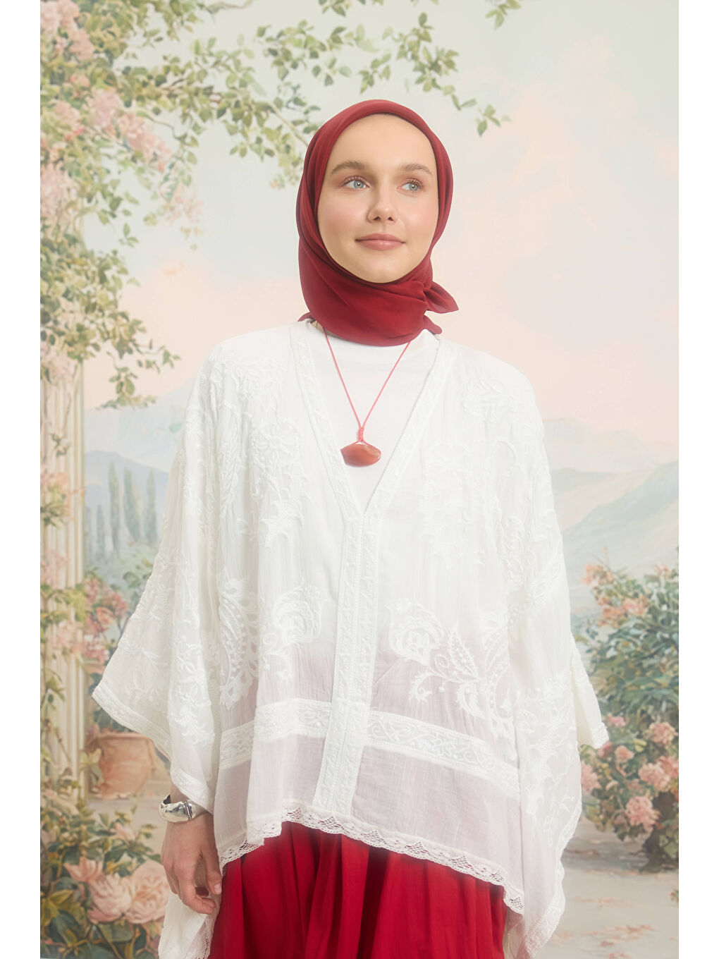 Floş Viskon Düz Eşarp Bordo-1