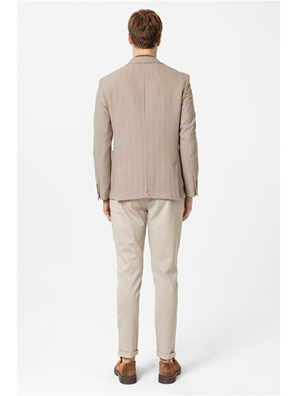 Bej Slim Düz Sivri Yaka 6 Drop Ceket-4