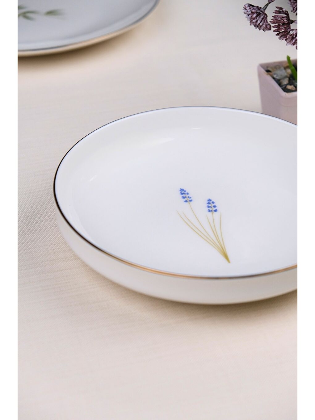 Karışık Porselen Natura Lavanta Altın Yaldız Çukur Tabak 18,50cm 2 li-4