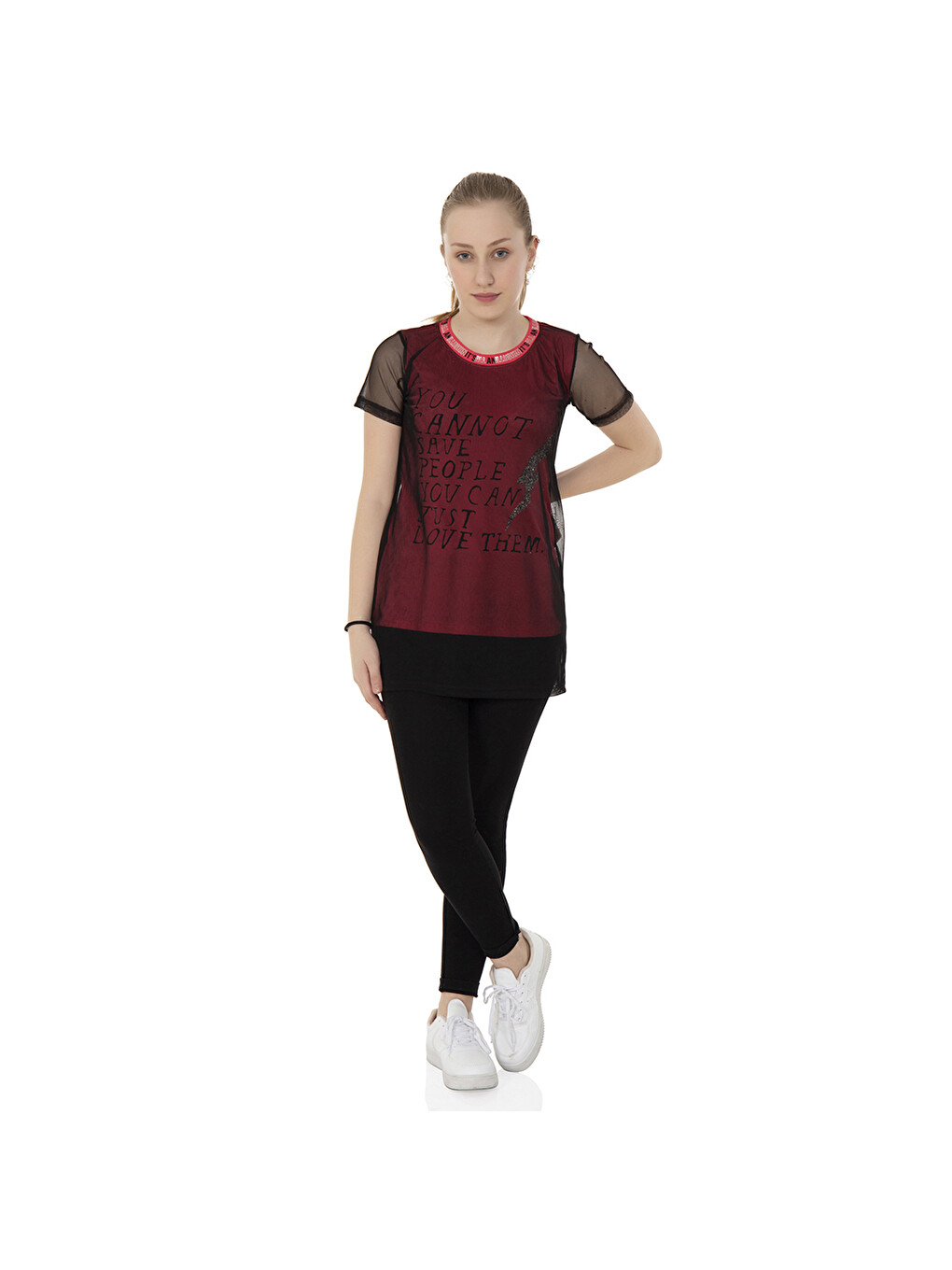 Bordo Kız Çocuk Yazı Baskılı Tişört