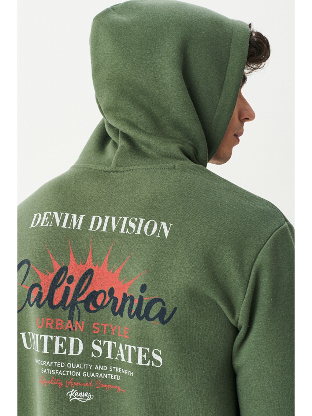 Regular Fit Kapüşonlu Şardonlu Haki Sweatshirt-6