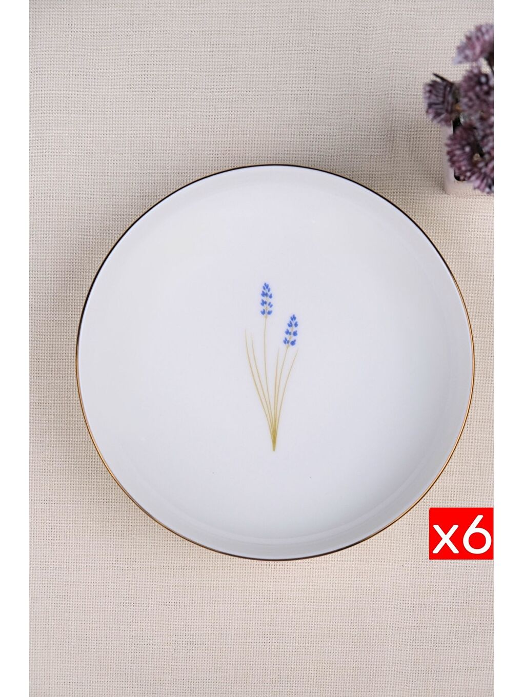 Karışık Porselen Natura Lavanta Altın Yaldız Çukur Tabak 18,50cm 6 lı