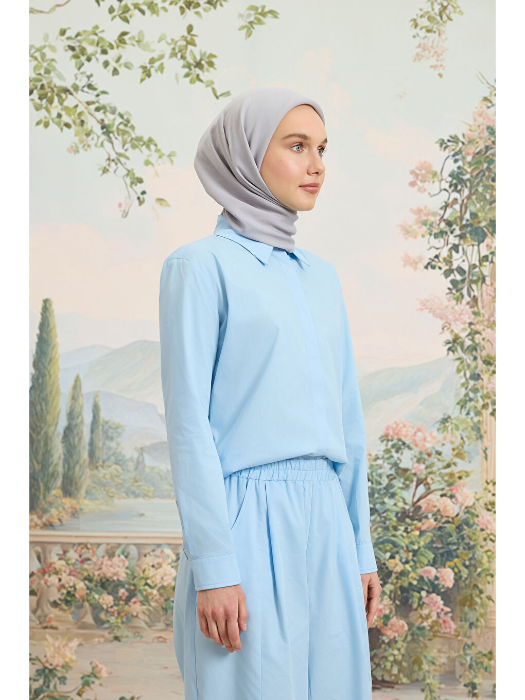 Floş Viskon Düz Eşarp Açık Gri-4