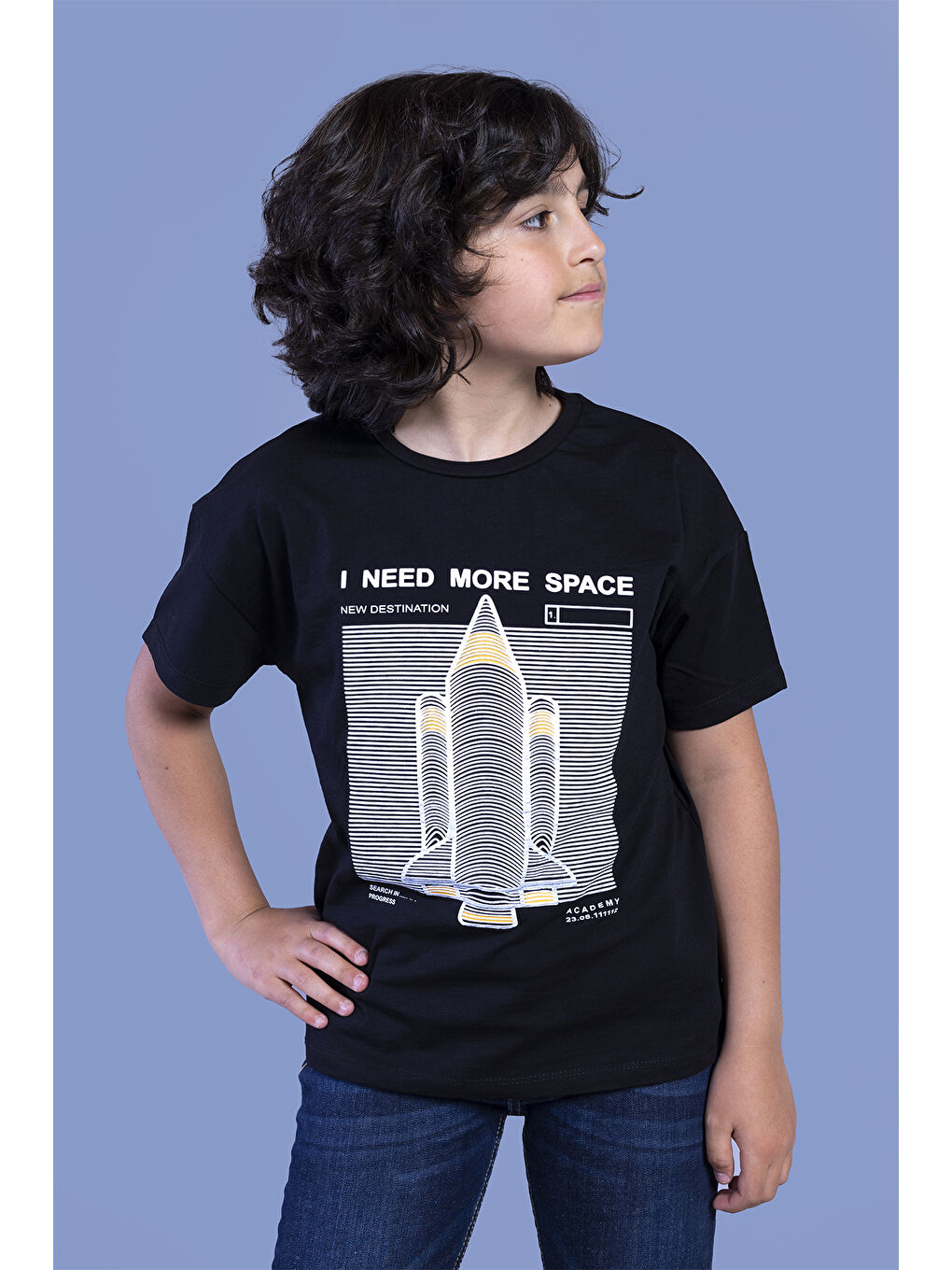 Siyah Erkek Çocuk Kabartma Baskılı Tişört-1