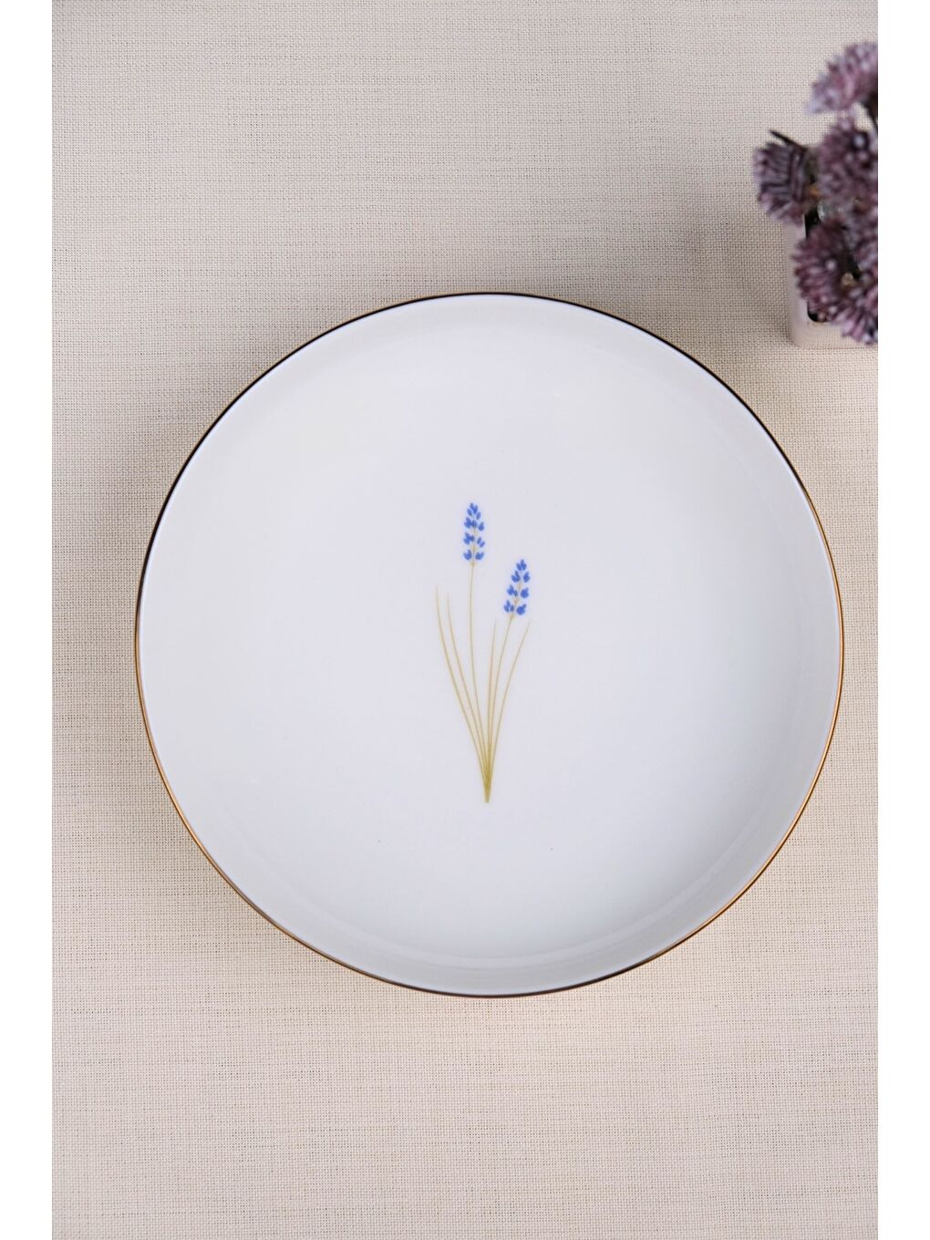 Karışık Porselen Natura Lavanta Altın Yaldız Çukur Tabak 18,50cm 6 lı-1
