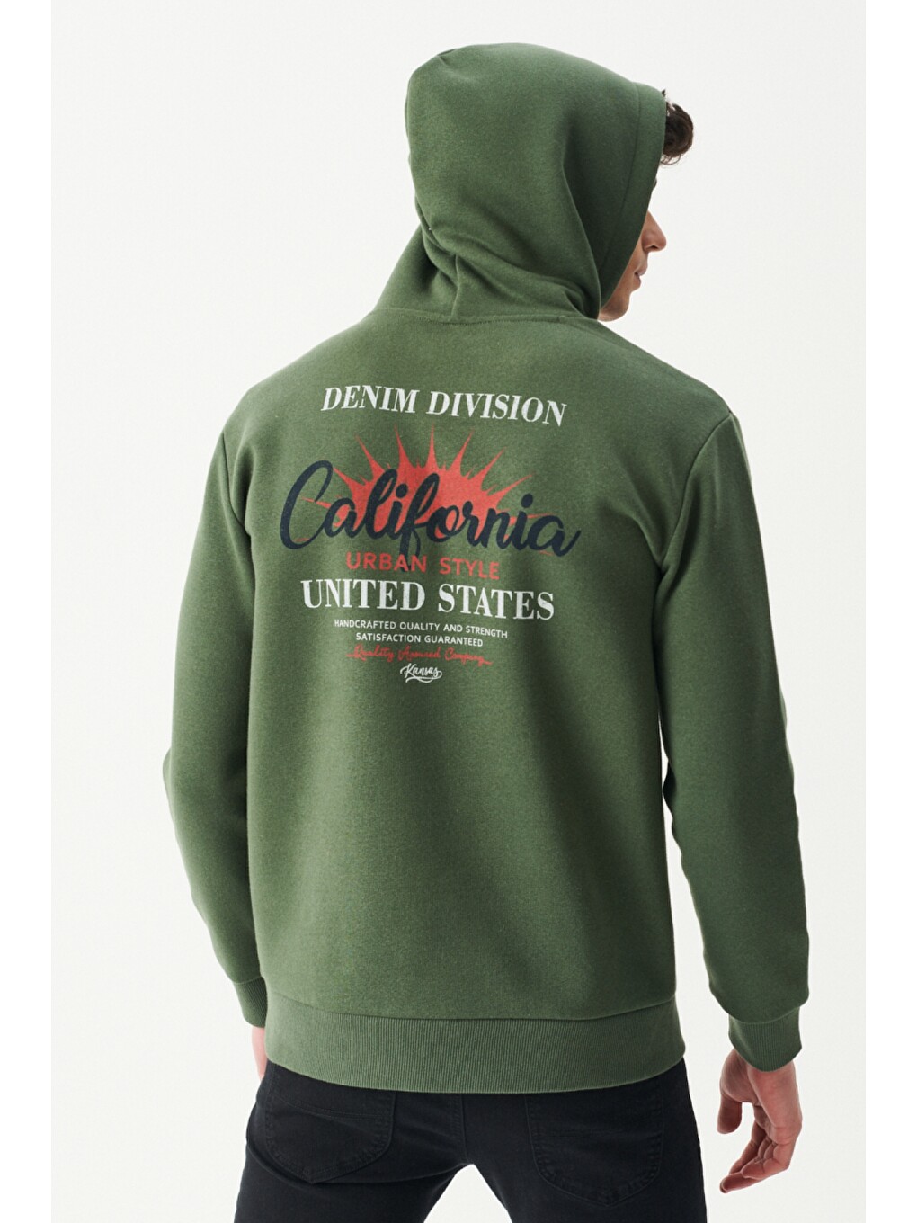 Regular Fit Kapüşonlu Şardonlu Haki Sweatshirt-7