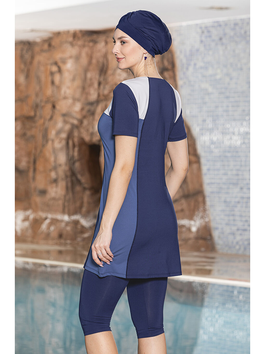 Kısa Kollu Yarı Kapalı Mayo 1157-02 Lacivert-1