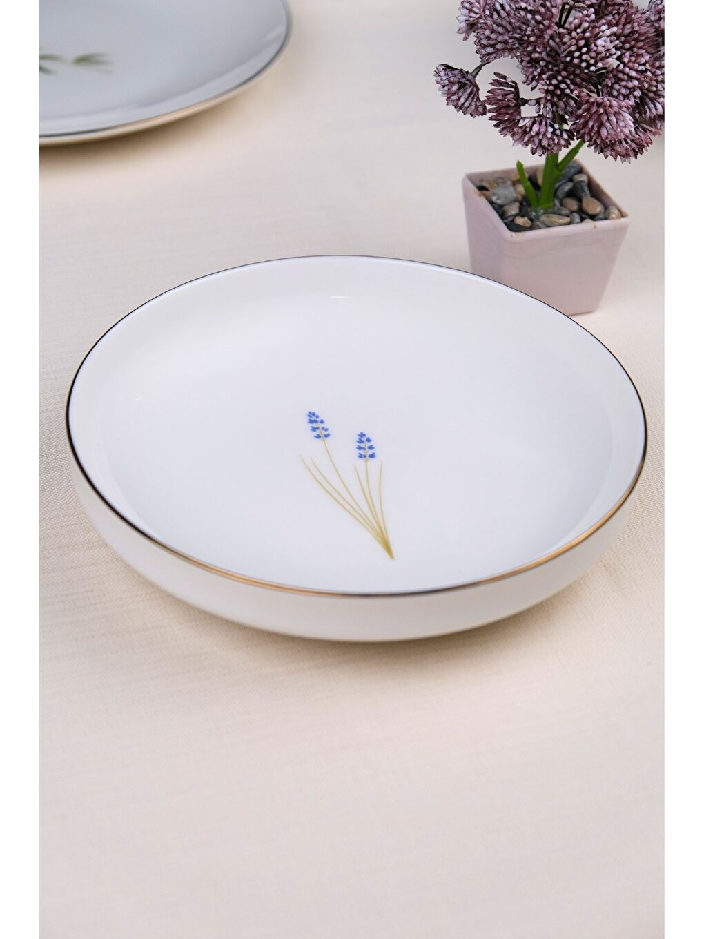 Karışık Porselen Natura Lavanta Altın Yaldız Çukur Tabak 18,50cm 6 lı-3