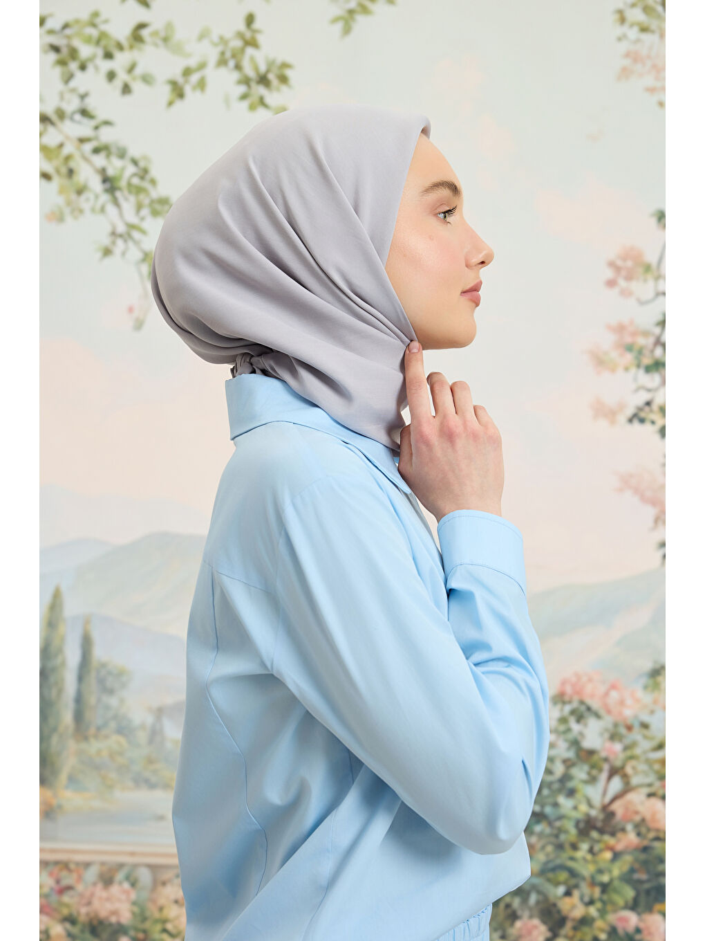 Floş Viskon Düz Eşarp Açık Gri-5