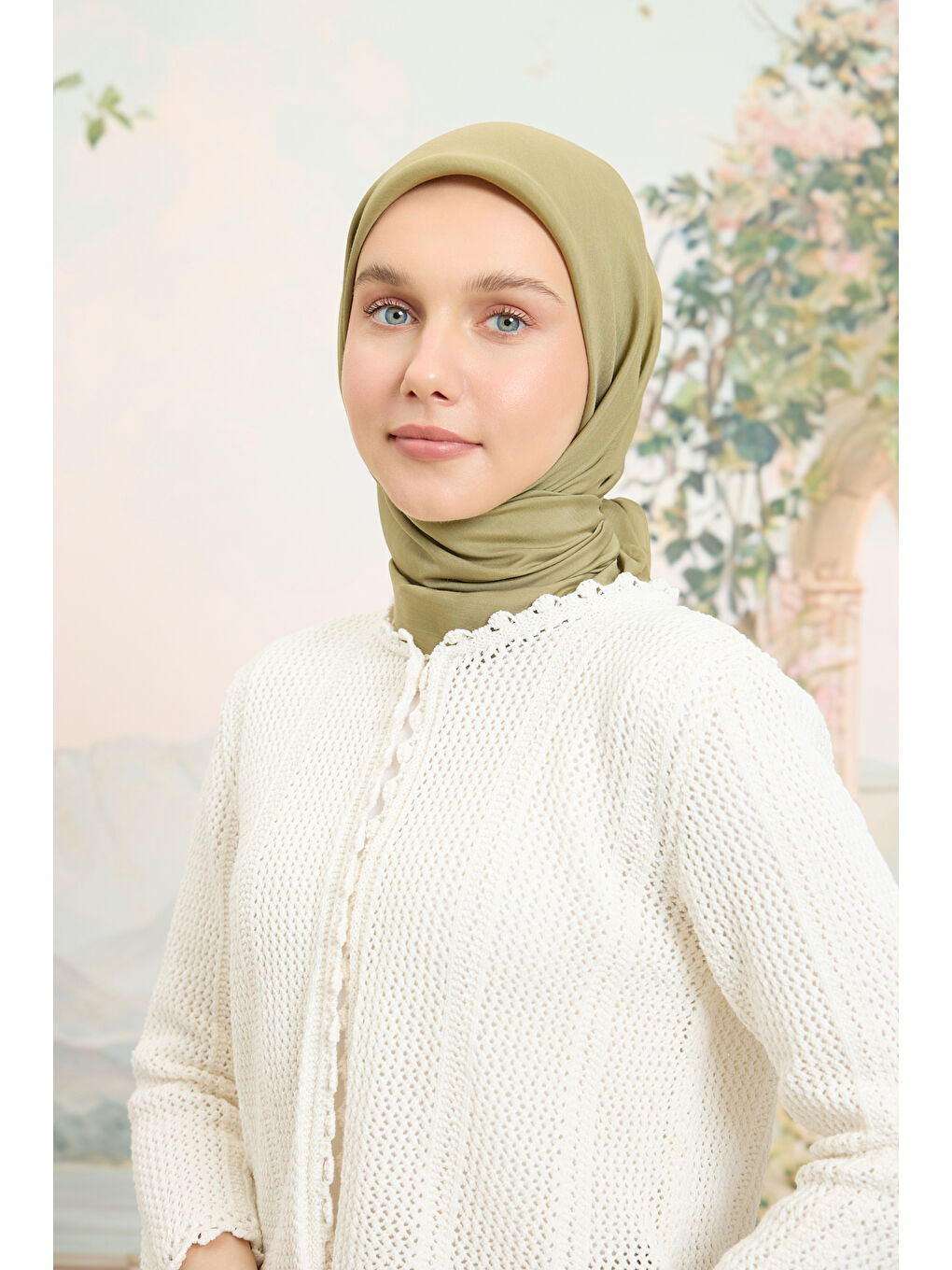 Yeşil Floş Viskon Düz Eşarp Adaçayı