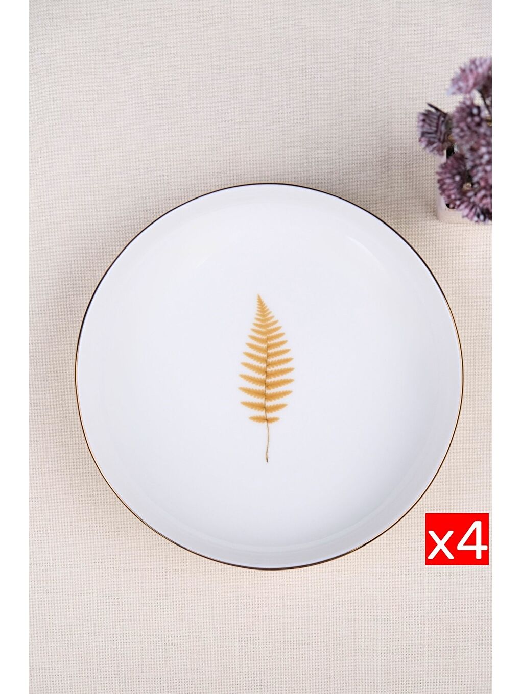 Karışık Porselen Natura Fern Altın Yaldız Çukur Tabak 18,50cm 4 lü