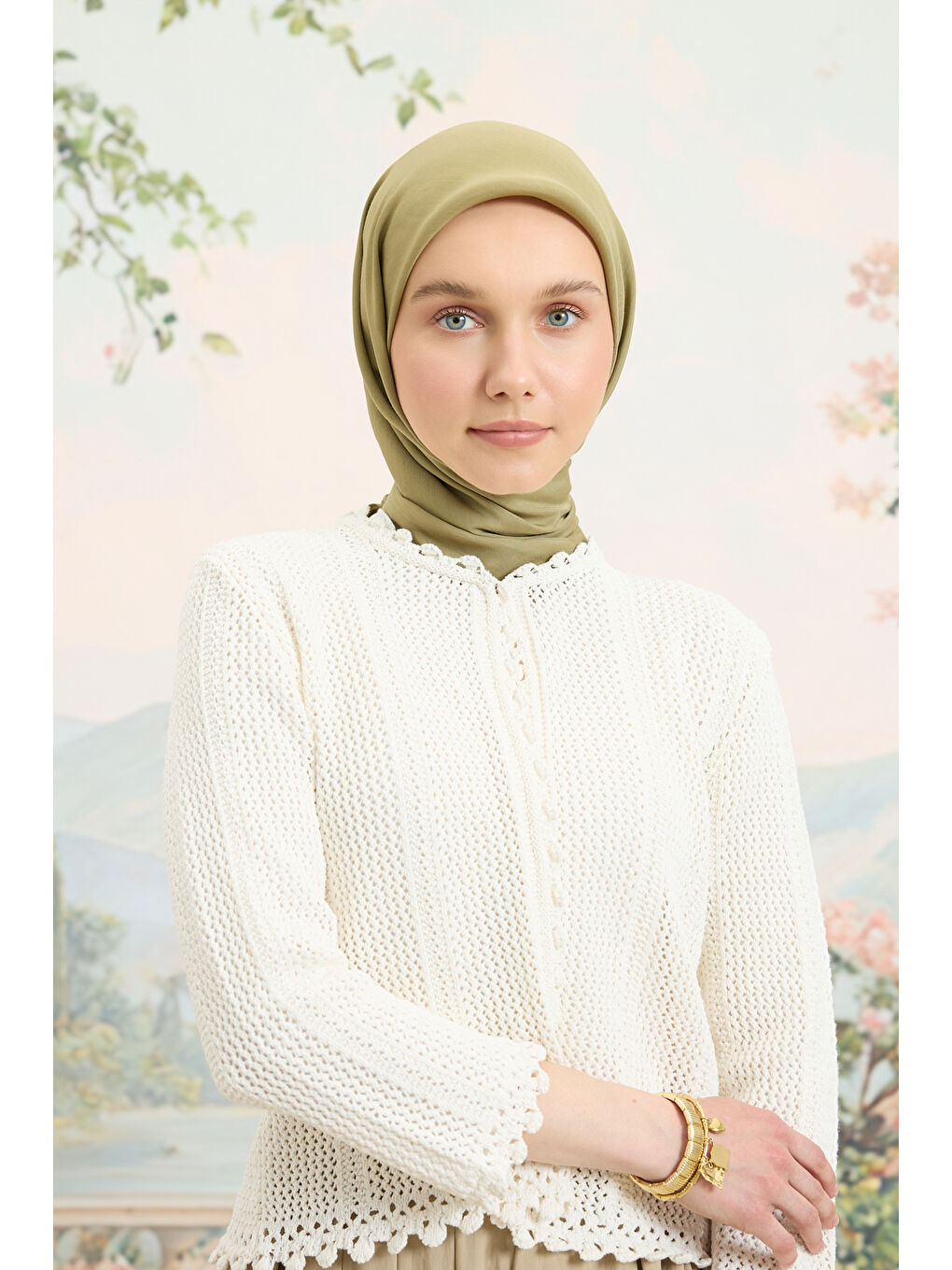 Yeşil Floş Viskon Düz Eşarp Adaçayı-1