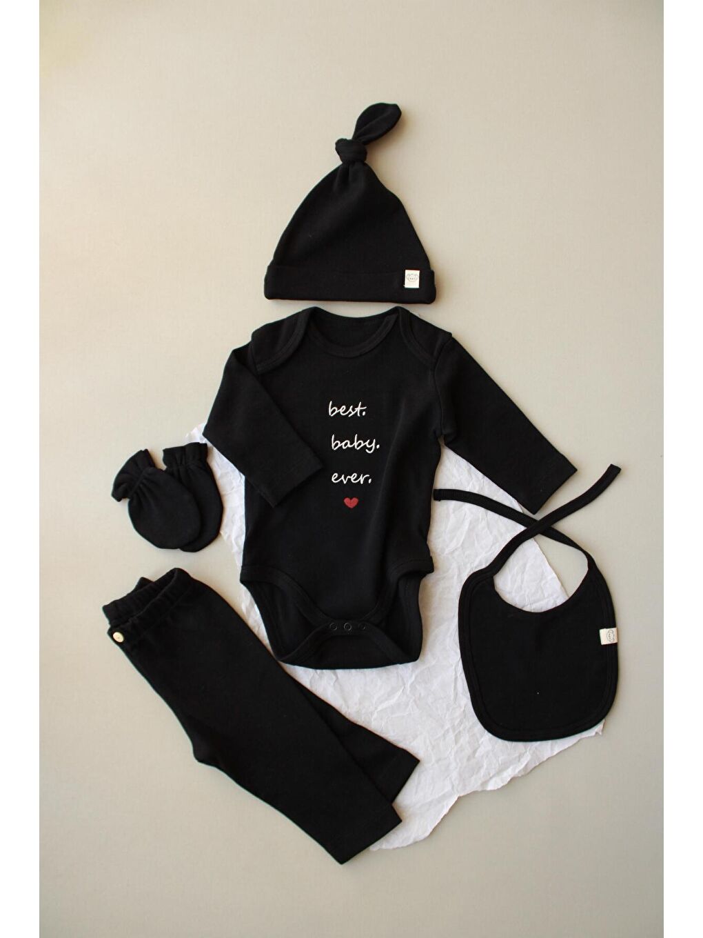 Siyah Baby Nakışlı 5li Uzun Kollu Yenidoğan Set (0-3 Ay)-1
