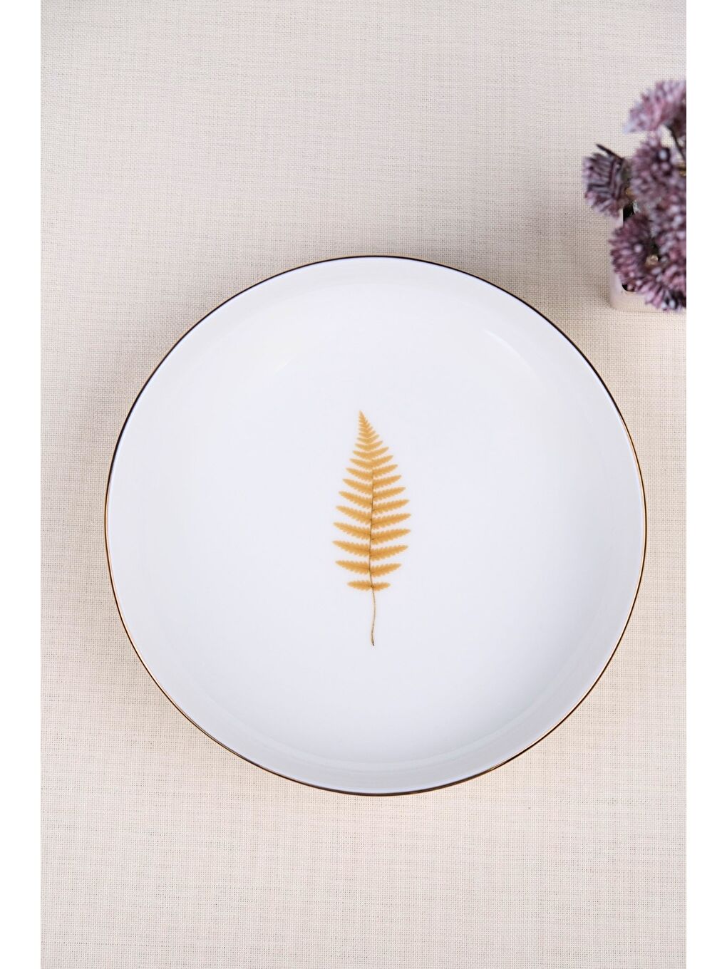 Karışık Porselen Natura Fern Altın Yaldız Çukur Tabak 18,50cm 6 lı-1
