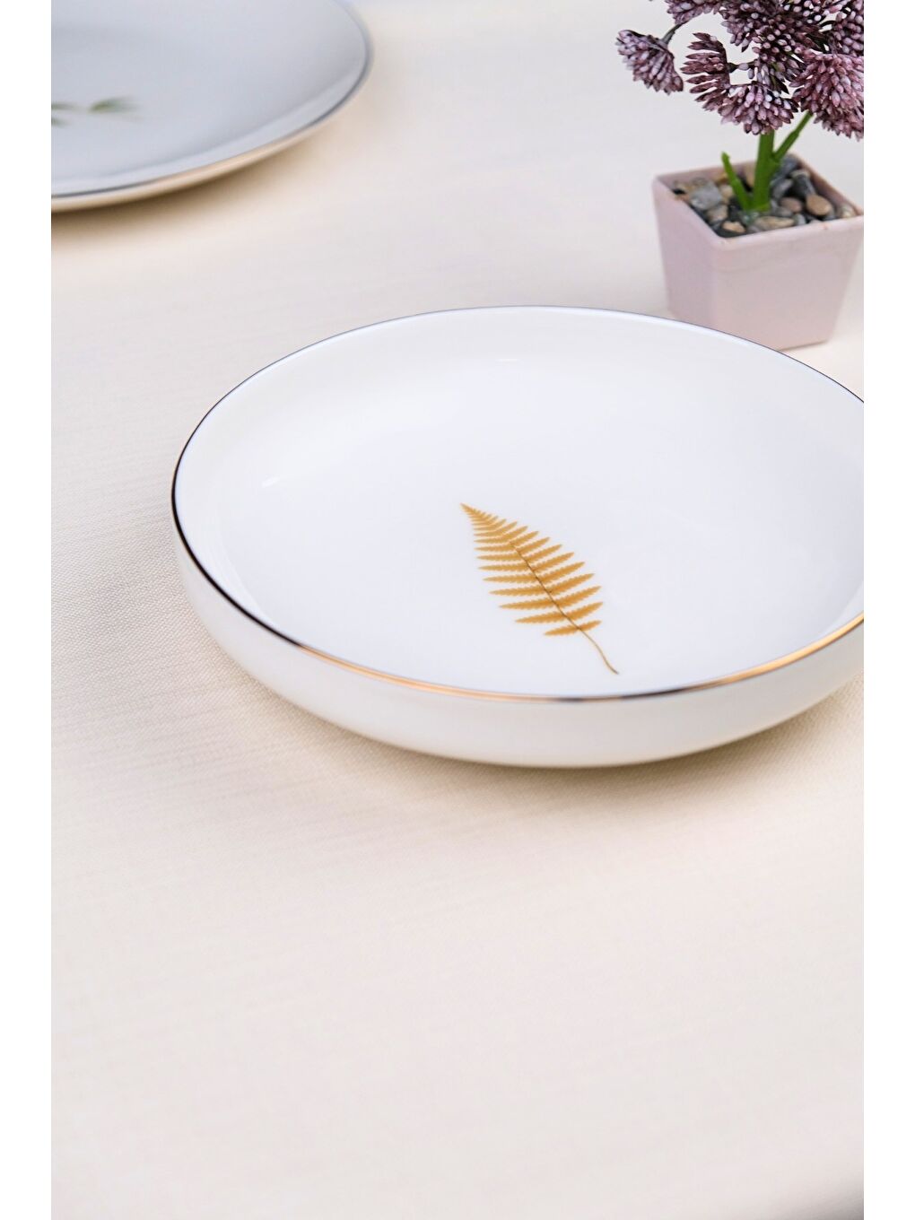 Karışık Porselen Natura Fern Altın Yaldız Çukur Tabak 18,50cm 6 lı-3