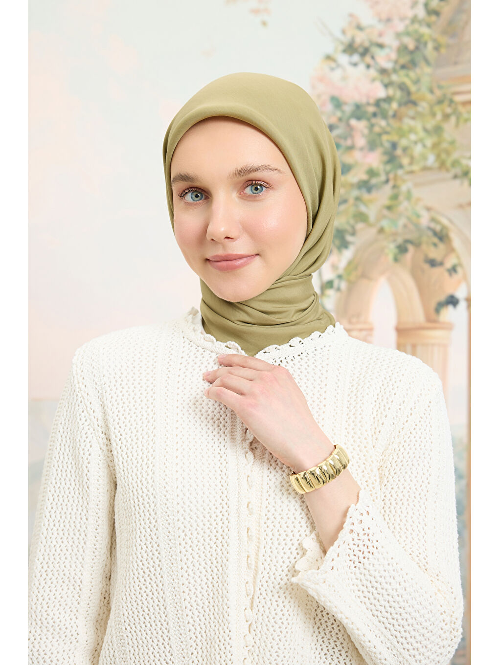 Yeşil Floş Viskon Düz Eşarp Adaçayı-2