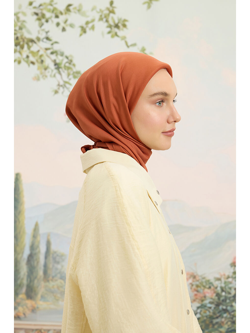 Bej Floş Viskon Düz Eşarp Badem-3