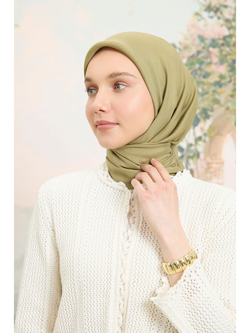 Yeşil Floş Viskon Düz Eşarp Adaçayı-3