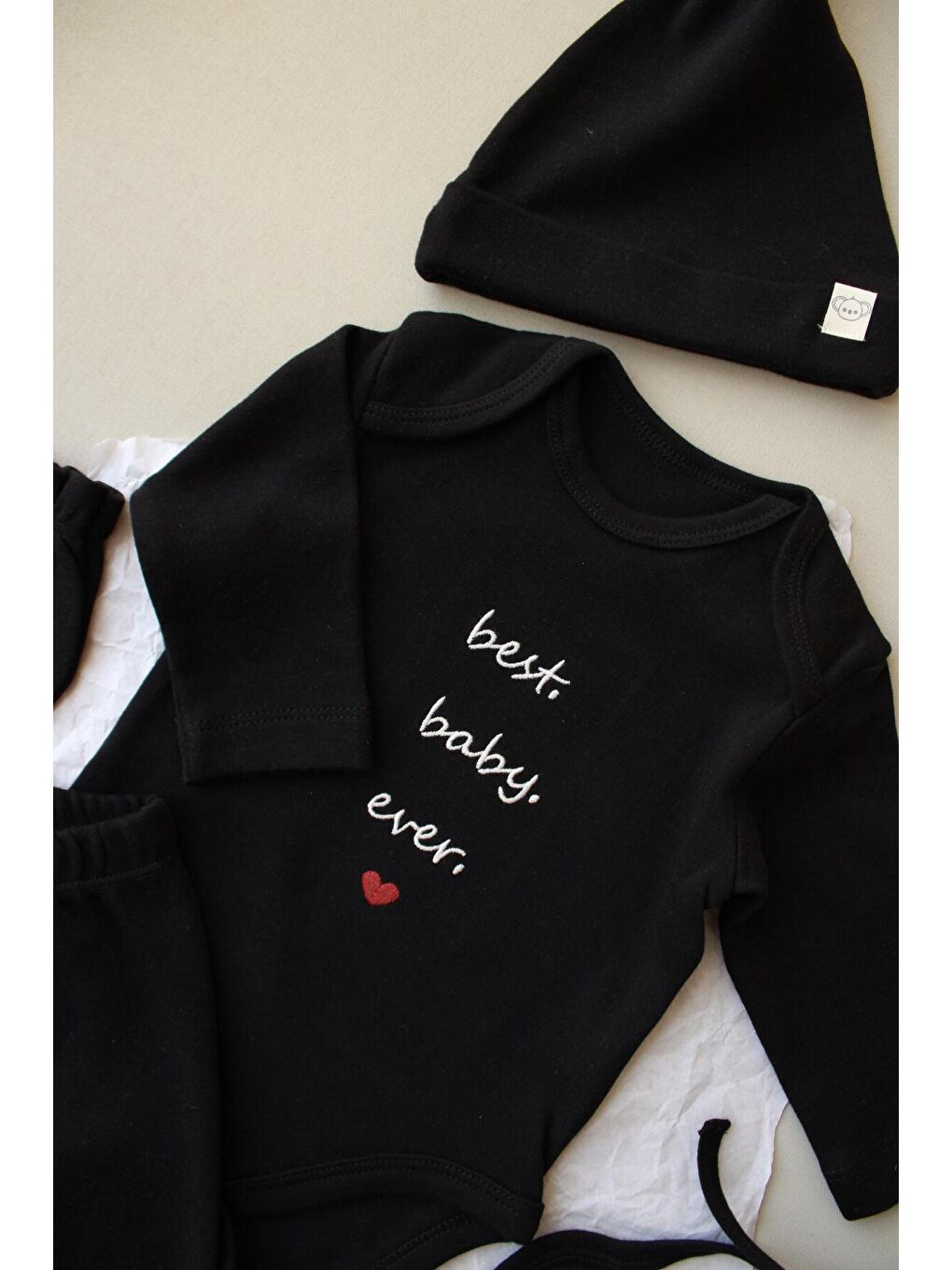 Siyah Baby Nakışlı 5li Uzun Kollu Yenidoğan Set (0-3 Ay)-6