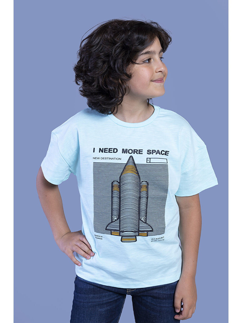 Turkuaz Erkek Çocuk Kabartma Baskılı Tişört-1