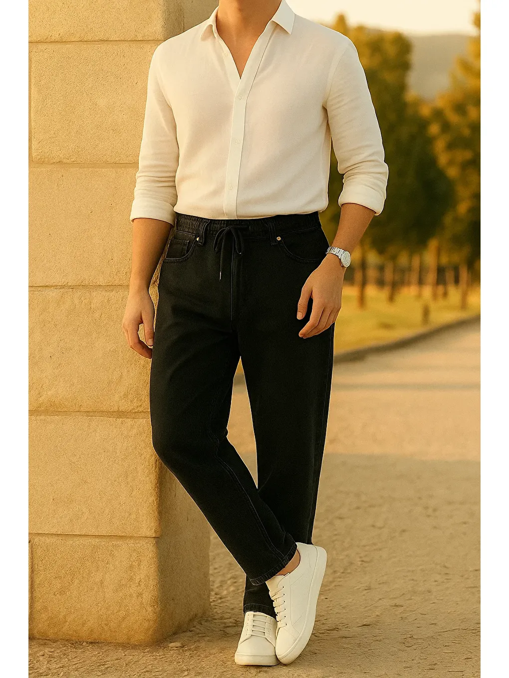 Erkek Bol Paça Jogger Baggy Siyah Pantolon-3