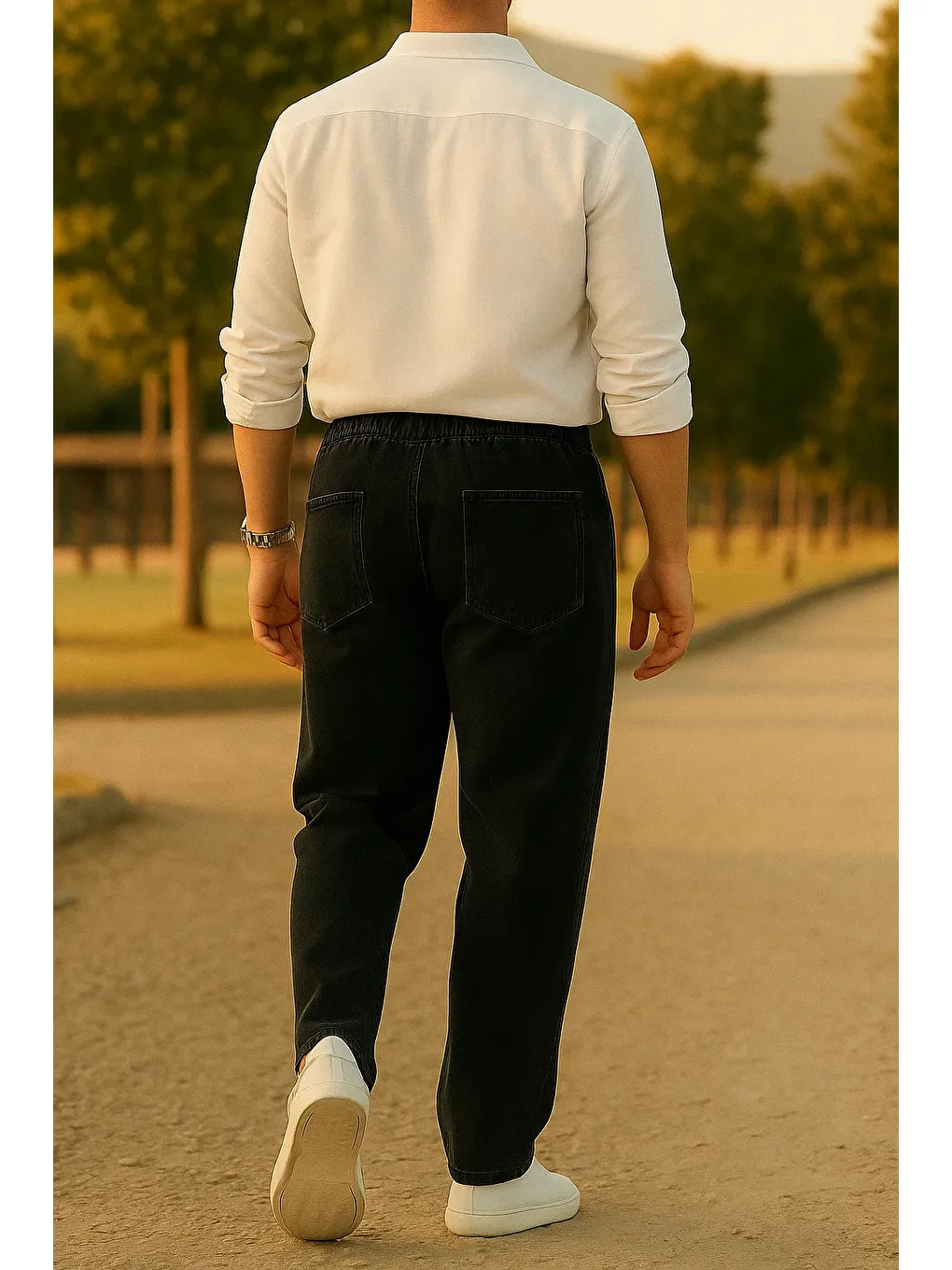 Erkek Bol Paça Jogger Baggy Siyah Pantolon-5