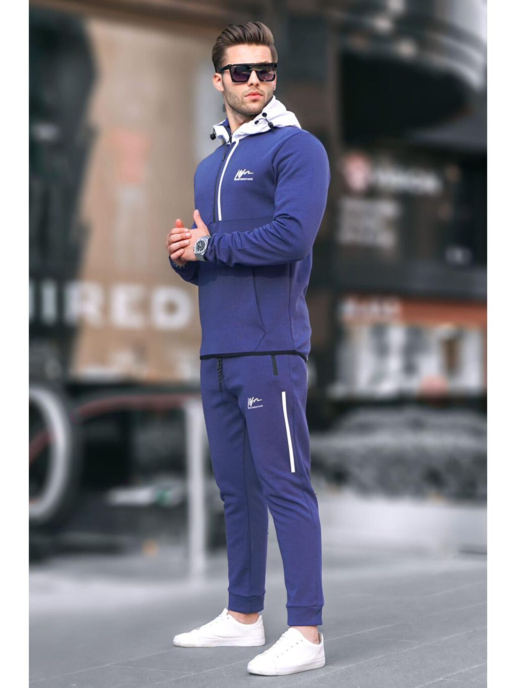 Lacivert Fermuarlı Kapüşonlu Erkek Eşofman Takımı 6843-1
