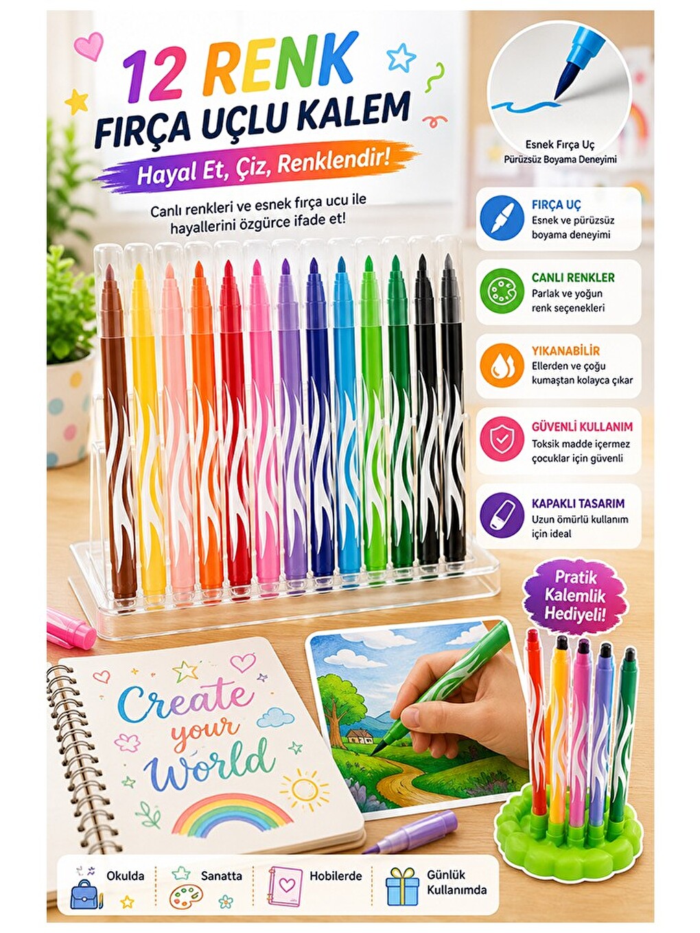 Keçeli Kalem 12 Renk 1 Paket Maped 12 Li Keçeli Kalem Canlı Renkler Standlı İnnovation Jungle Color