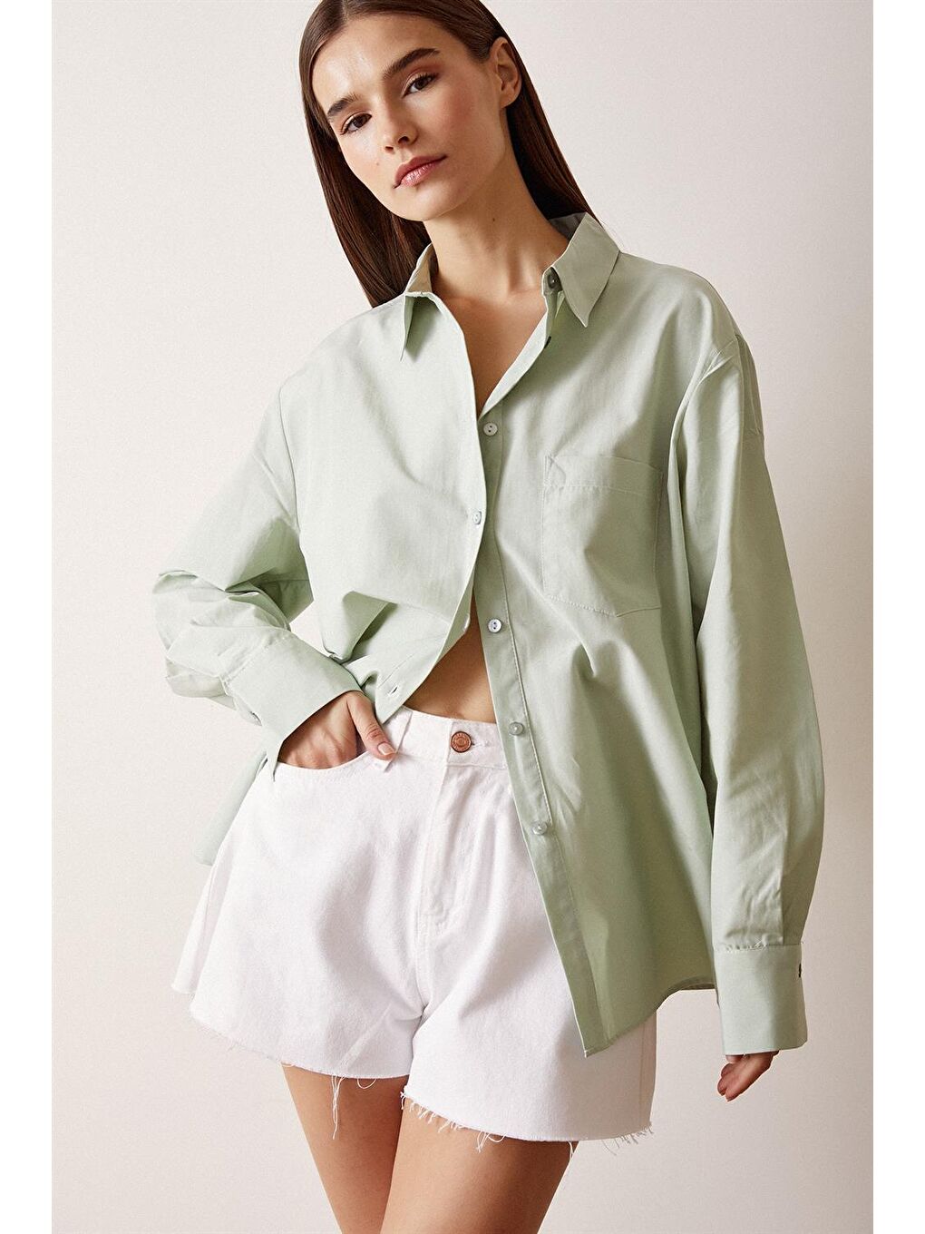 Yeşil Pamuklu Klasik Gömlek-2