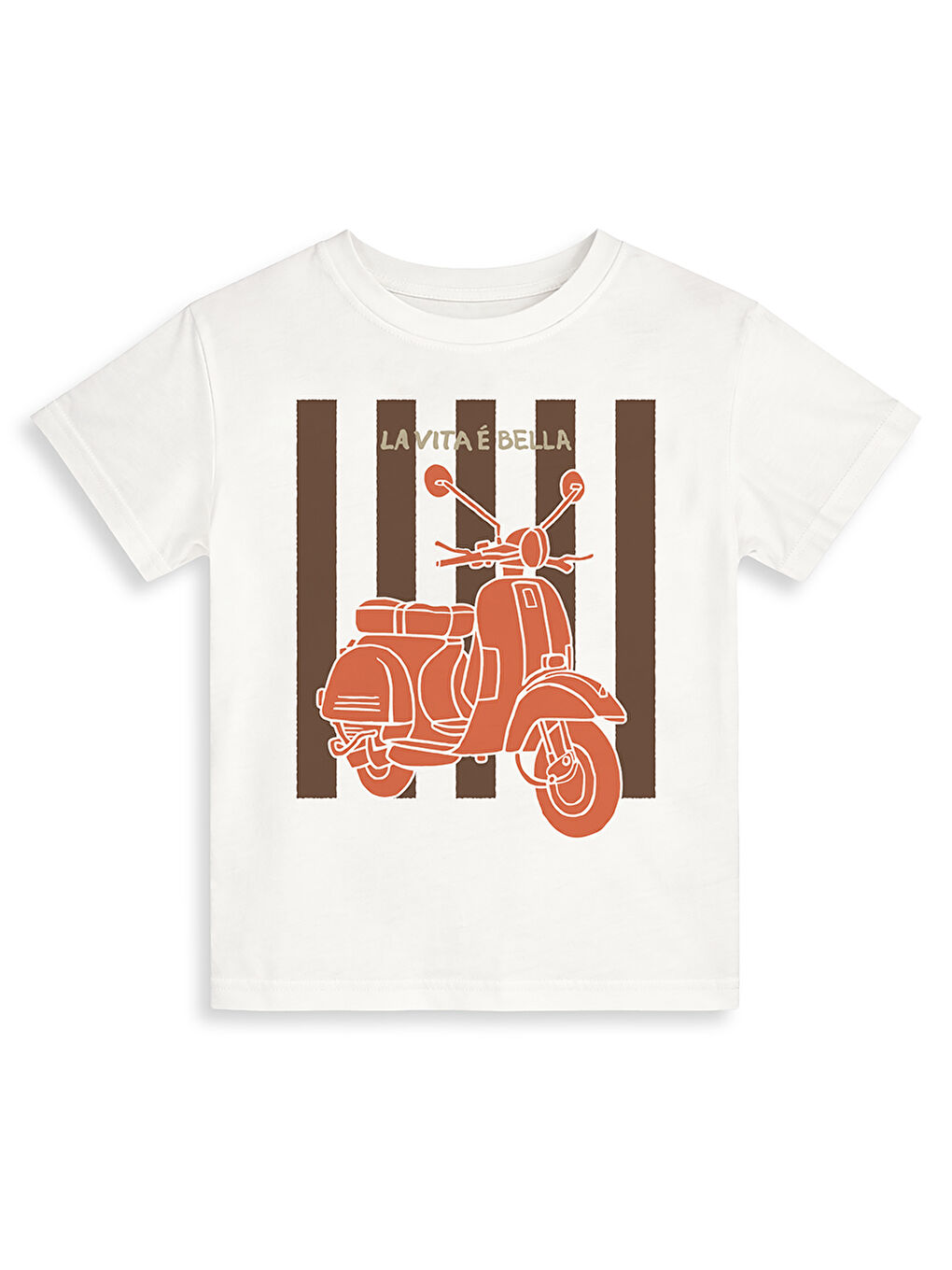 Kahverengi Erkek Çocuk Takım Motosiklet T-Shirt Ve Çizgili Keten Görünümlü Yazlık Pantolon-5