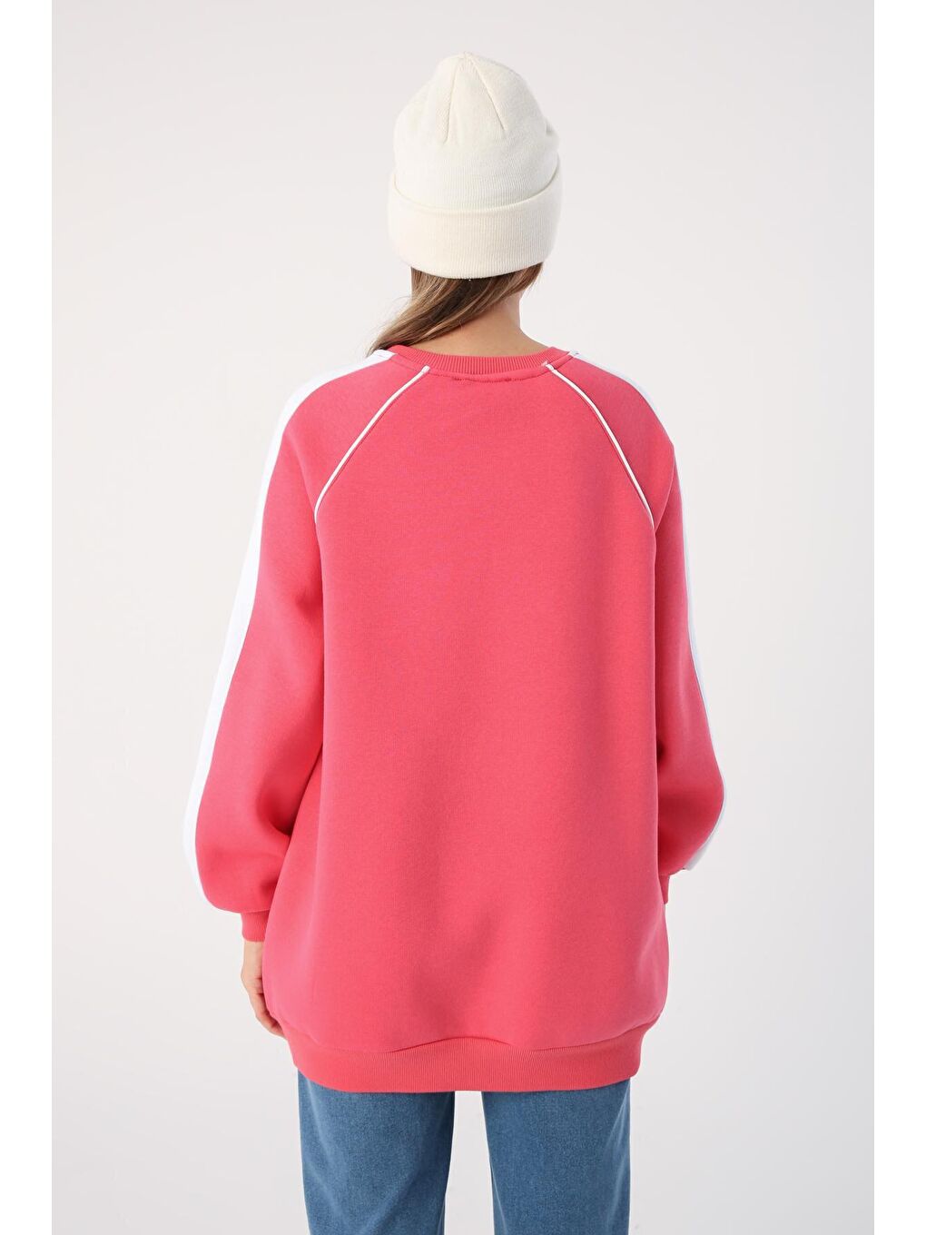 ALLDAY Koyu Pembe Kontrast Garnili Nakışlı Şardonlu Sweatshirt - 2