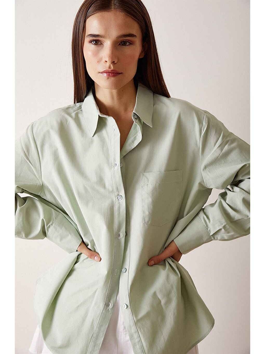 Yeşil Pamuklu Klasik Gömlek-5