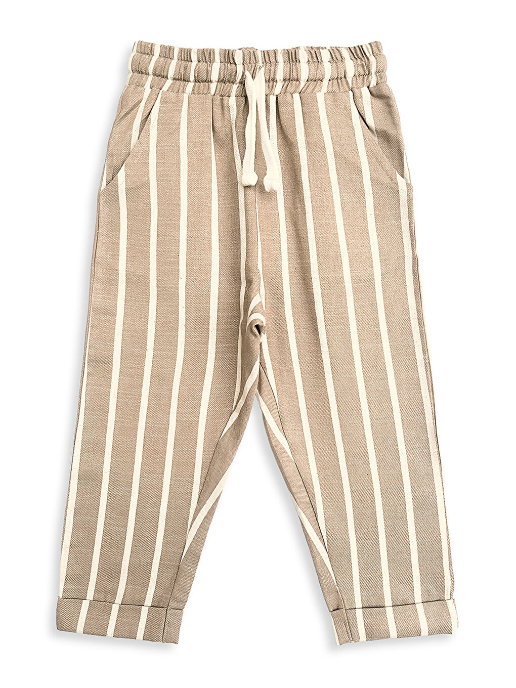 Kahverengi Erkek Çocuk Takım Motosiklet T-Shirt Ve Çizgili Keten Görünümlü Yazlık Pantolon-7