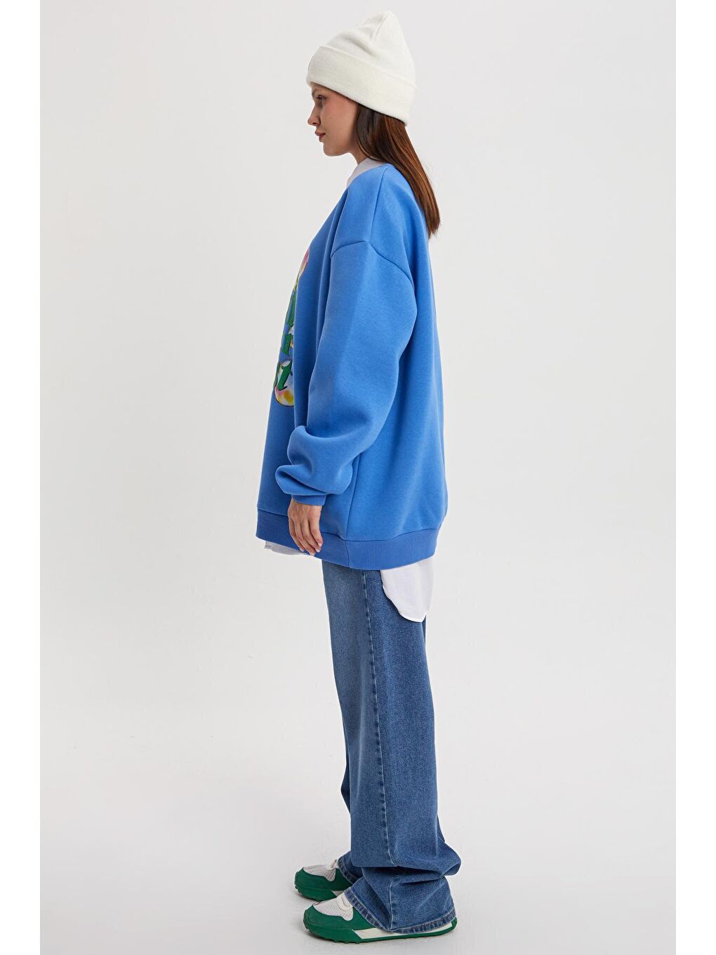 Mavi01 Baloncuk Baskılı Oversize Şardonlu Sweatshirt-2