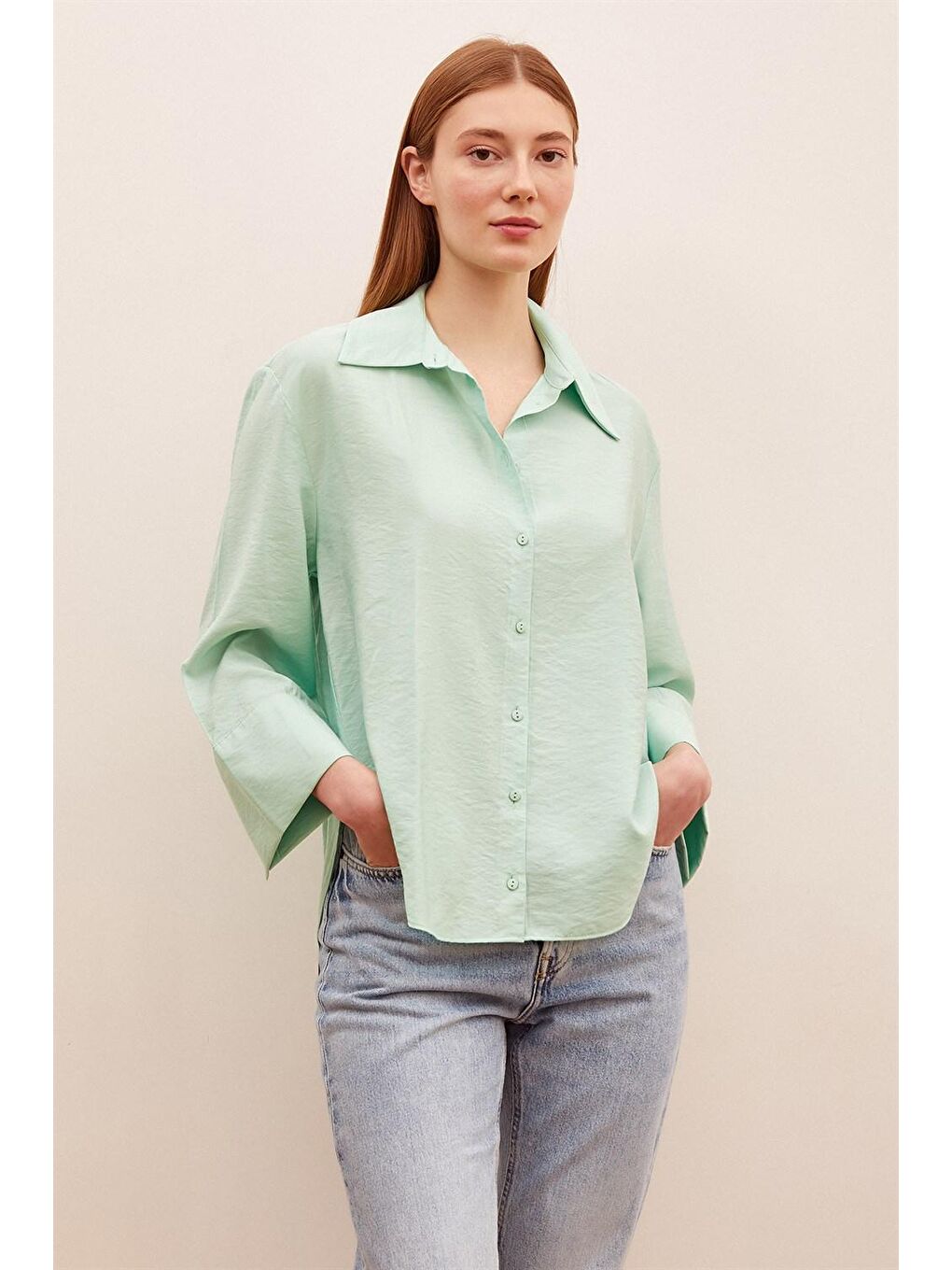 Yeşil Sofia Saten Gömlek
